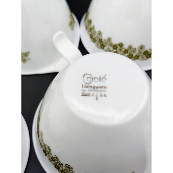 Coffee Cups Spring Blossom Green Crazy Daisy Corning Ware Vintage Lot of 7 - Picture 8 of 13